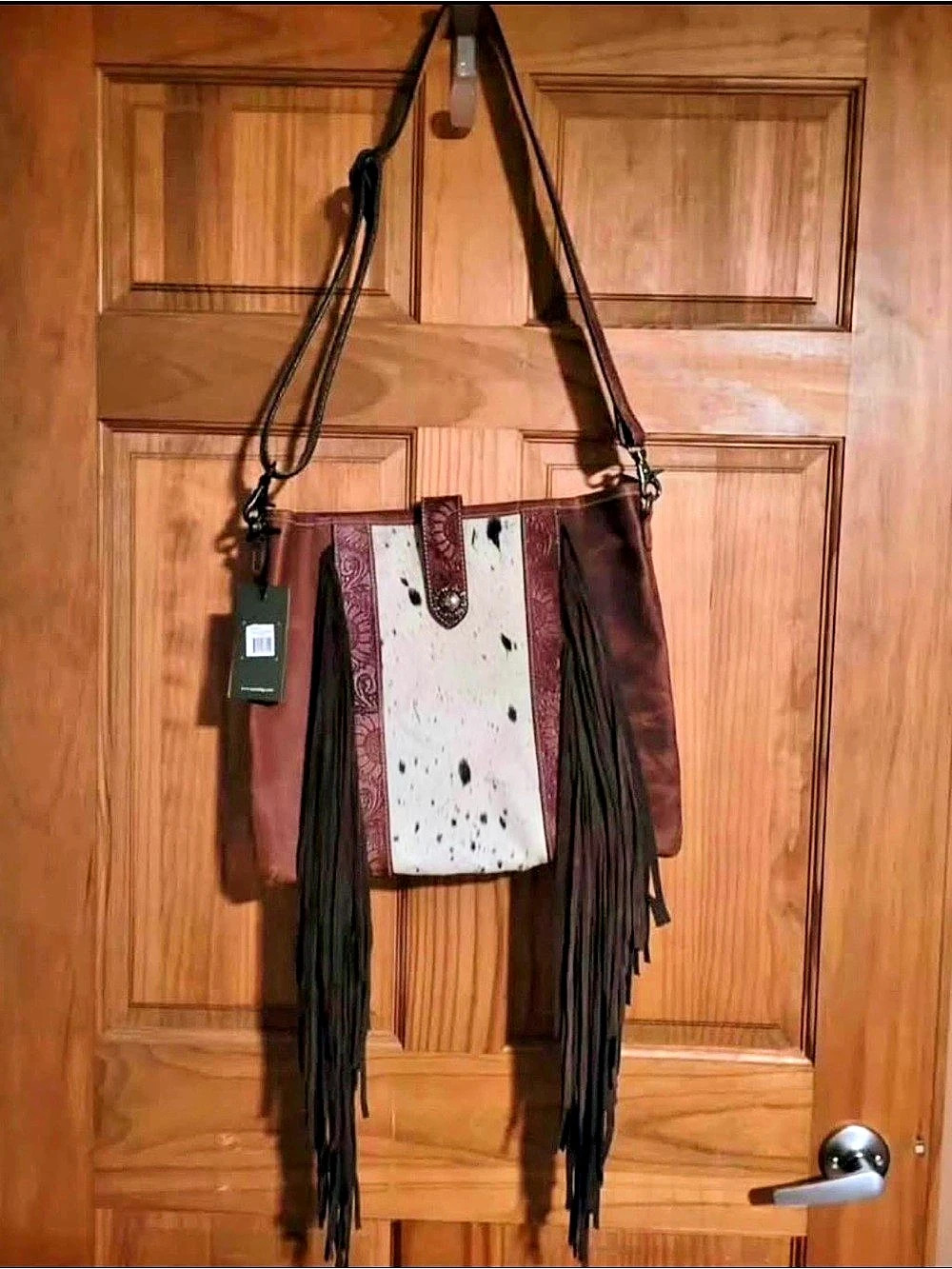 Myra Fringe Crossbody Bag in Brown & Black